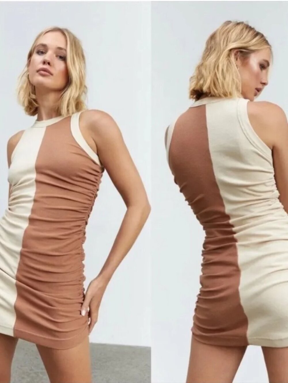 Revolve Sovere Mira Splice Ruched Ribbed Mini Dress M
